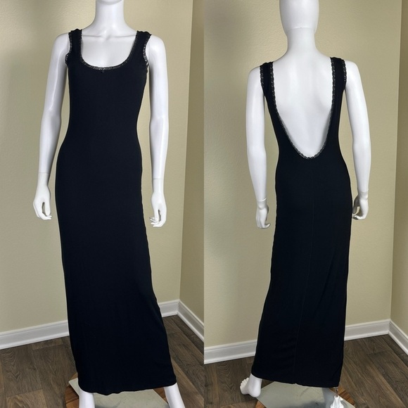 Skims Women’s Size L Black Lounge Lace Scoop Slip Maxi Dresses - Picture 1 of 16